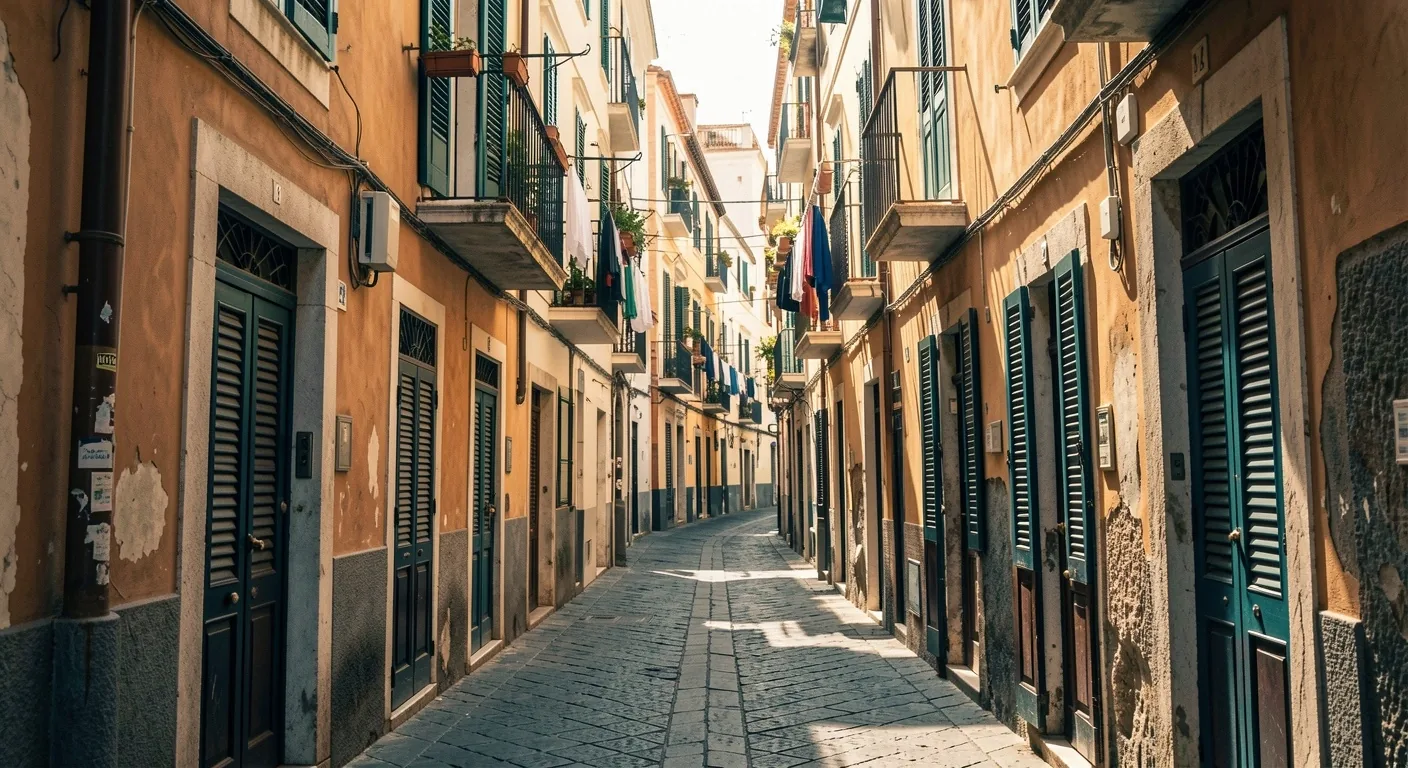 Strada storica nel centro di Napoli con architettura tradizionale
