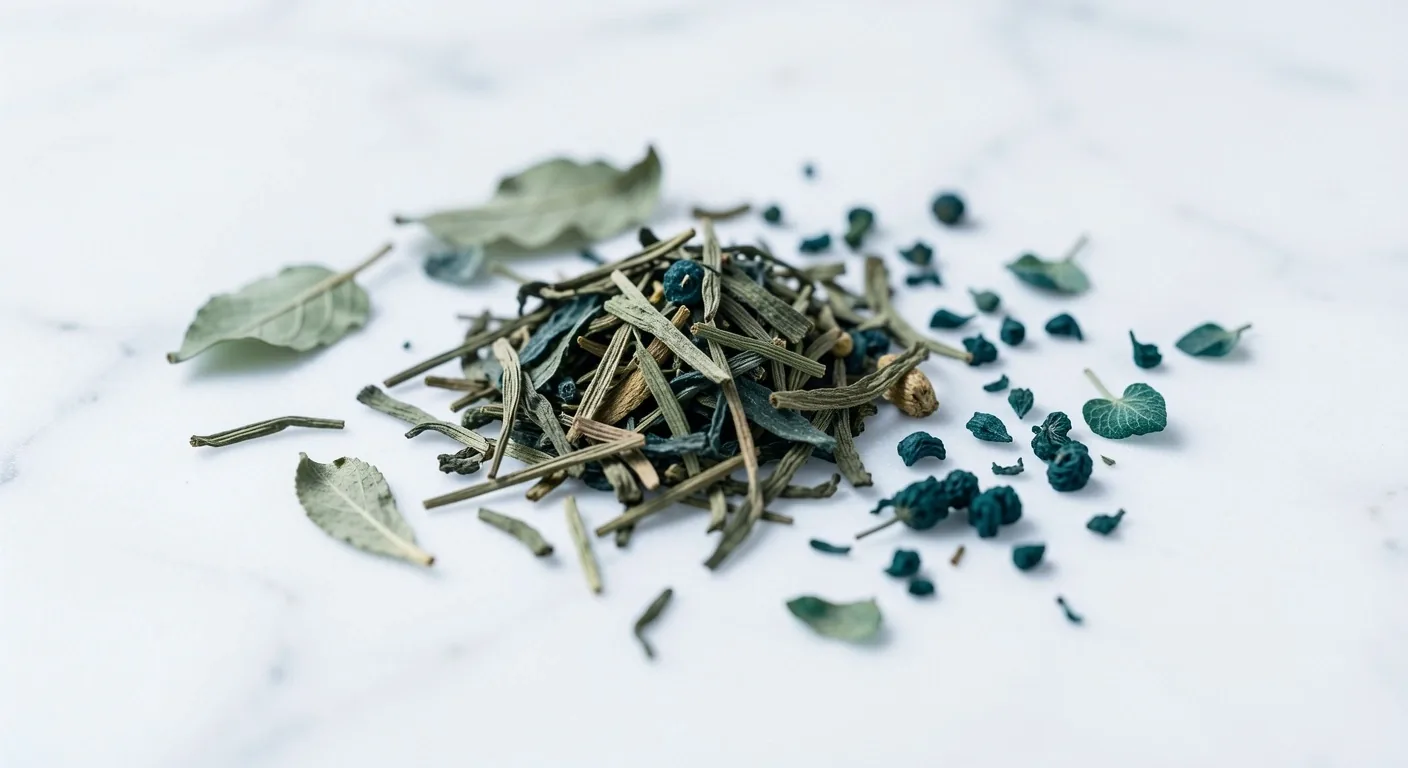 Foglie botaniche e miscela Good fit su marmo bianco