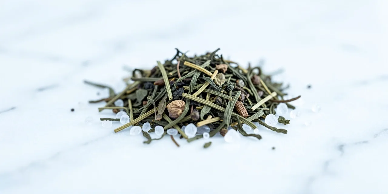 Ingredienti del tè keto su superficie in marmo bianco